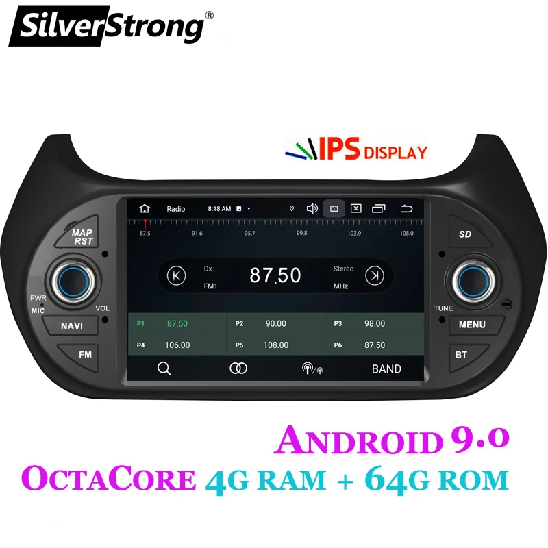  SilverStrong coche reproductor Multimedia GPS Android9.0 Radio de coche 1Din DVD 4G para FIAT/Fiori