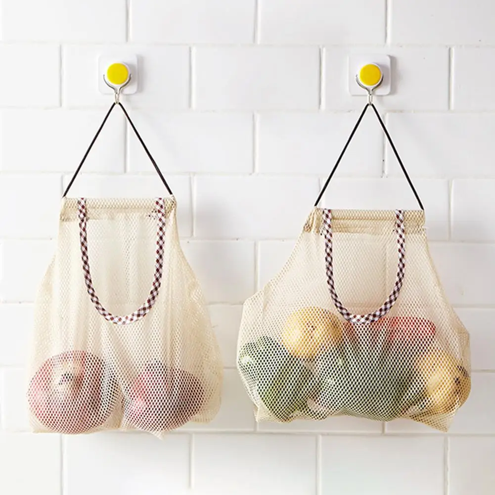

4Pcs Vegetable Fruit Hanging Storage Bags Mesh Garlic Pouches Container Holder