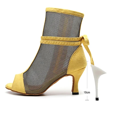 Новые танцевальные туфли на мягкой подошве красные, черные, желтые женские танцевальные ботинки на высоком каблуке для танго, бальных танцев сетчатые танцевальные туфли для девочек EU33-43 - Цвет: yellow-10cm