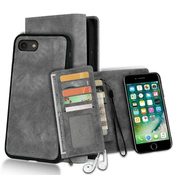 

For iPhone SE 2020 Case Detachable Vintage PU Leather Magnetic Buckle Flip Stand Wallet Cover For iPhone SE 2 4.7 Case Card Slot