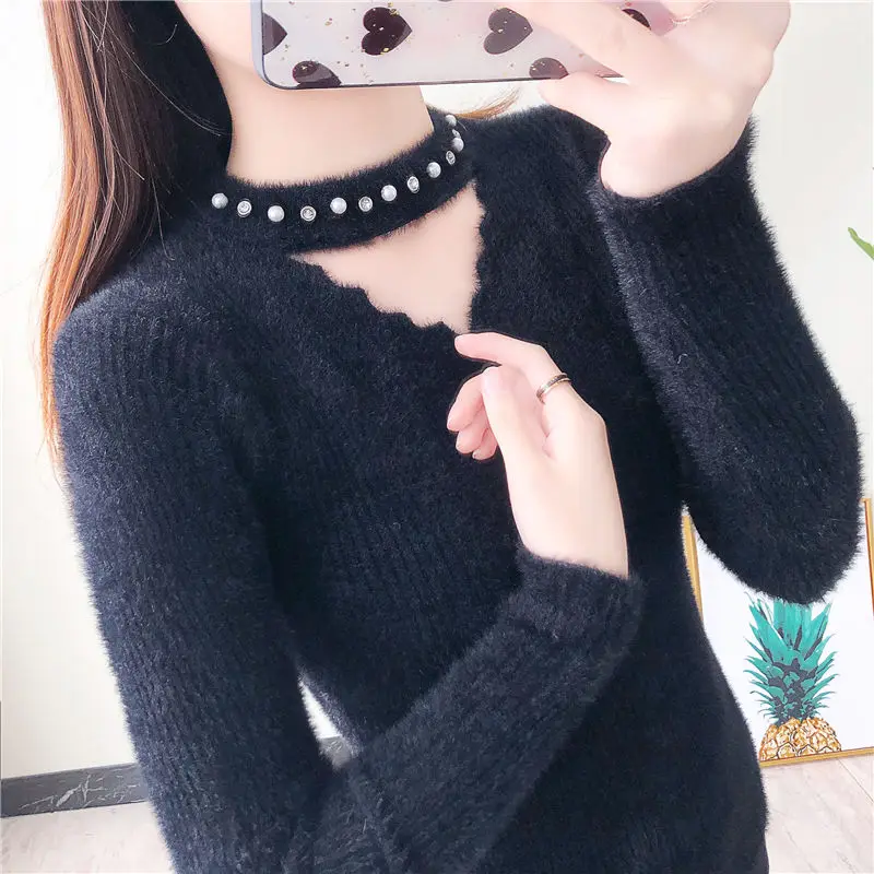 

Autumn Winter New Slim Long Sleeve Bottomed Top Pullover Sweater For Women Fashion Versatile Crew Neck Sweater For Solid Women