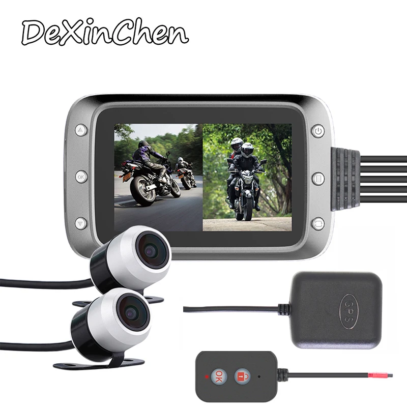 Мотоцикл видео Регистраторы мотоцикл Dash Cam 3 &quotДисплей двойной Камера GPS