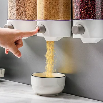 

Grain Storage Box 1000 / 1500ml Wall Mount Cereal Food Storage Container Kitchen Cereal Rice Bean Sealed Can Oatmeal Dispenser