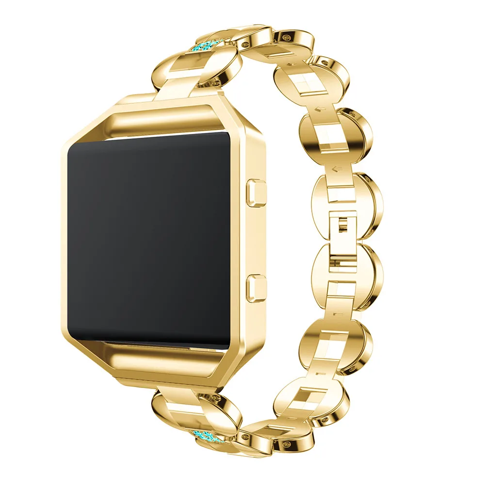 Gold Blue Ремешок для часов из нержавеющей стали с корпусом, Чехол для Fitbit Blaze, сменный Браслет, стразы, браслет - Цвет ремешка: Gold Blue