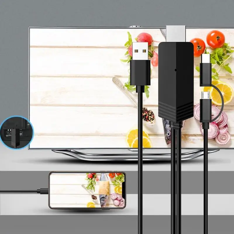 2 в 1 type-C Micro-USB к HDMI Кабель-адаптер HD 1080P HDMI type-C конвертер кабель с usb-портом та же Частотная линия
