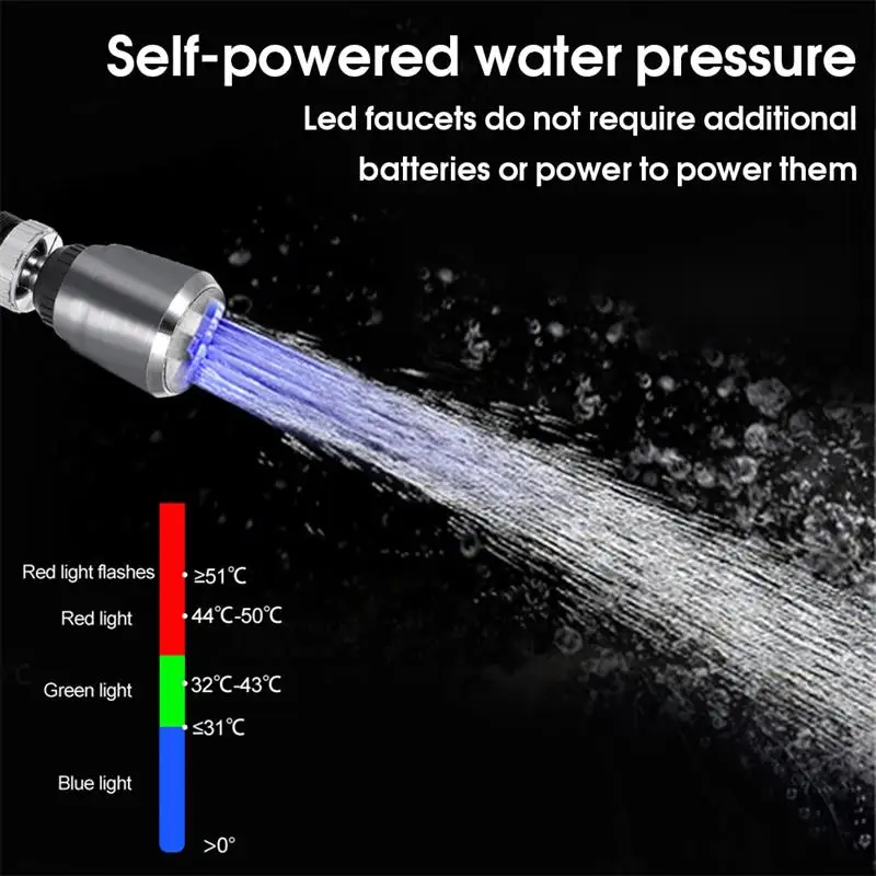 Faucet Light Faucet Sprayer Head LED Lighting Water Faucet RGB Color Changing Tap Shower Head 360 Degree Heat-resistant Sprayer Plastic Replacement Nozzle