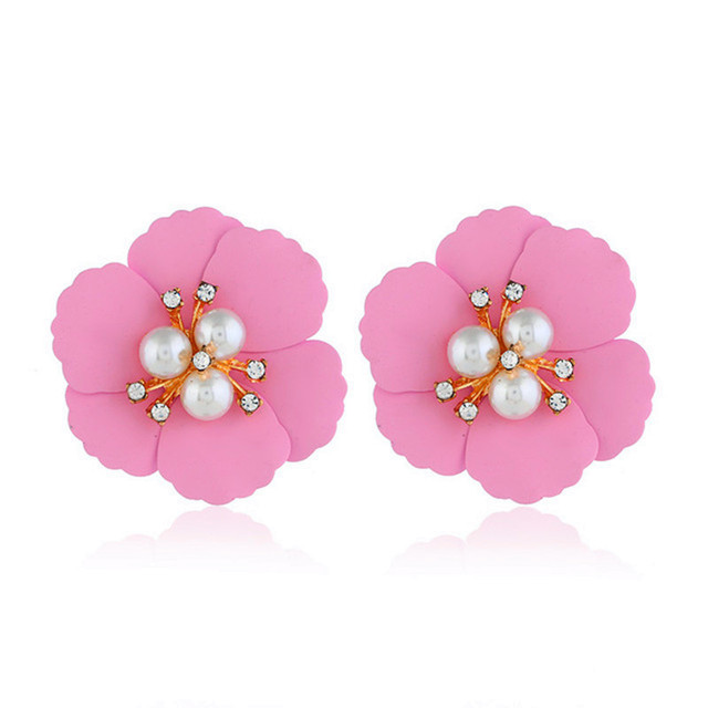 New Korean Acrylic Pink Geometric Earrings for Women Cute Romantic Round Flower Heart Candy Color Fashion Jewelry Brincos