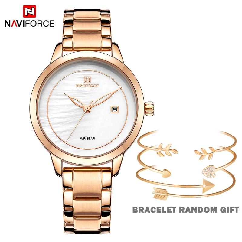 Baratos Marca de lujo NAVIFORCE relojes de oro rosa para mujer relojes de pulsera de cuarzo relojes de pulsera de moda para damas reloj femenino 2019