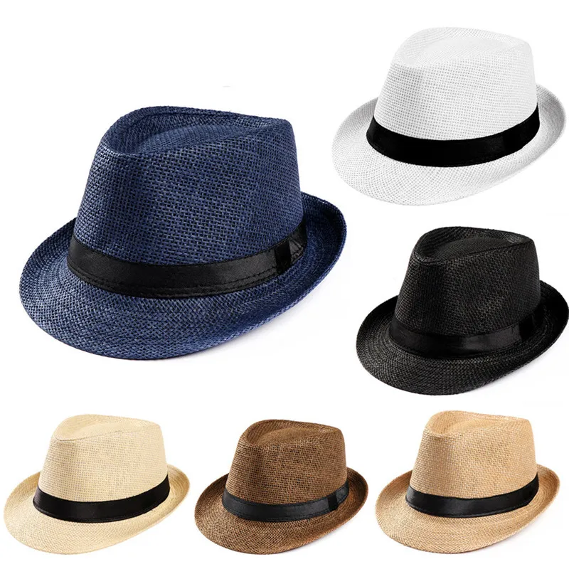 

Summer Sun Hats for Women Man Beach Straw Hat UV Protection Cap Sun Straw Hat Panama Jazz Hat Cowboy Hat Gangster Cap