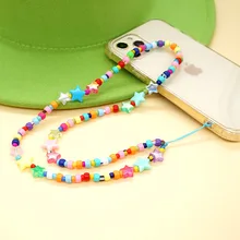 

Ethnic Style Macaron Color Rice Bead Five-Pointed Star Mobile Phone Decoration Chain Women's Anti-Lost Lanyard Jewelry Accessory