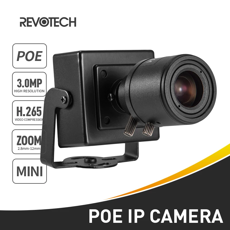 IP камера POE H.265 3 Мп 1296P / 1080P 6 22 мм Компактная ручная стандартная видеонаблюдения в
