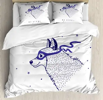 

Dog Duvet Cover Set My Hero Words Cartoon Heroine Husky Malamute Smiling Dog with a Mask Drawing Decorative 3 Piece Bedding Set