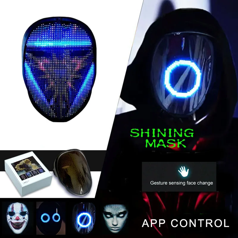 Изображение маски со светодиодной подсветкой Bluetooth мультяшный текст Хэллоуин