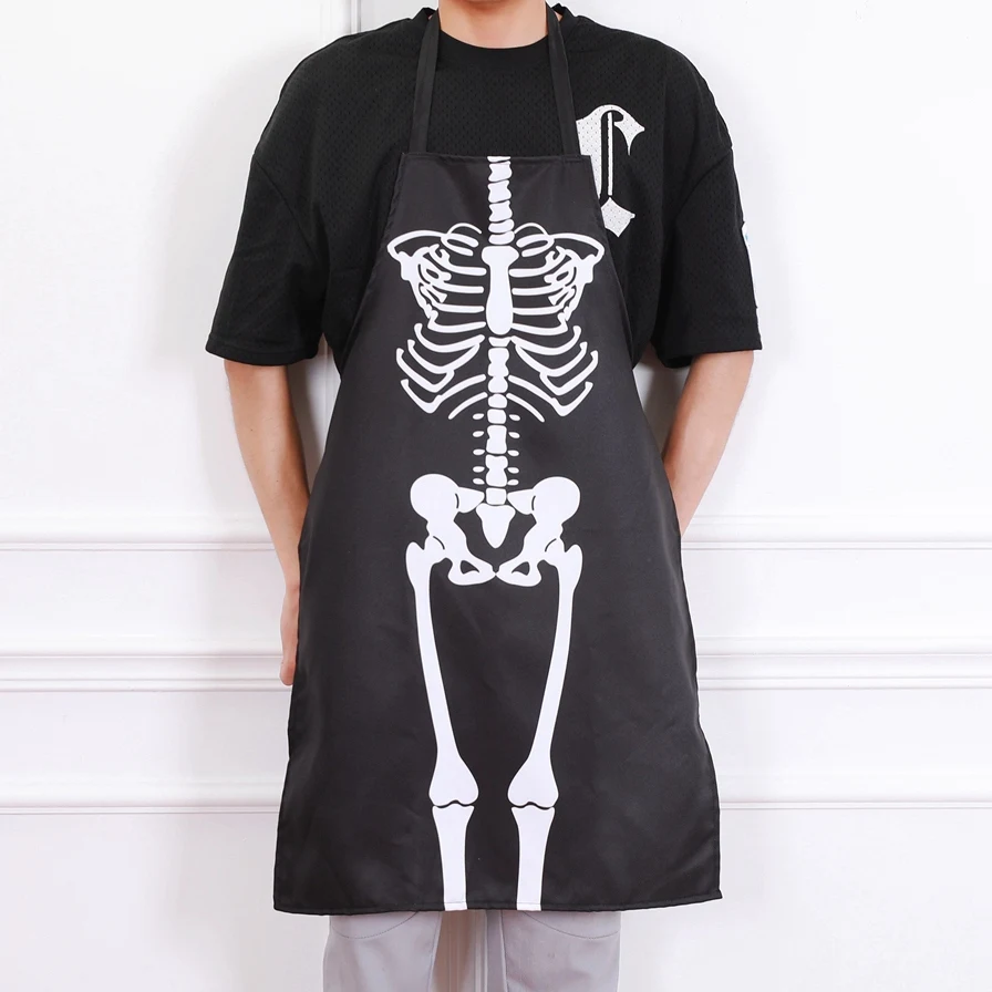 WSFS Hot Halloween Bar Dance Costume Dress Up Apron Skeleton Costume Apron Adult Men And Women Kitchen Apron