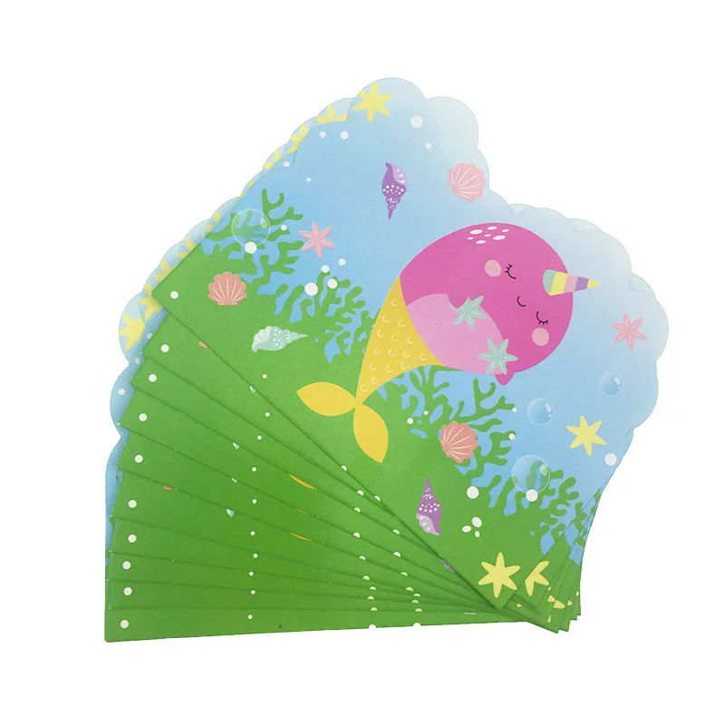 

10 pcs/lot Whale narwhals Theme Party Paper Invitation Card Kids Happy Birthday Party Supplies Decoration Favors Baby Shower