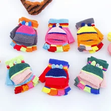 1 пара, детские перчатки разных цветов, теплые зимние разноцветные вязаные перчатки в полоску для мальчиков и девочек, перчатки для От 3 до 6 лет