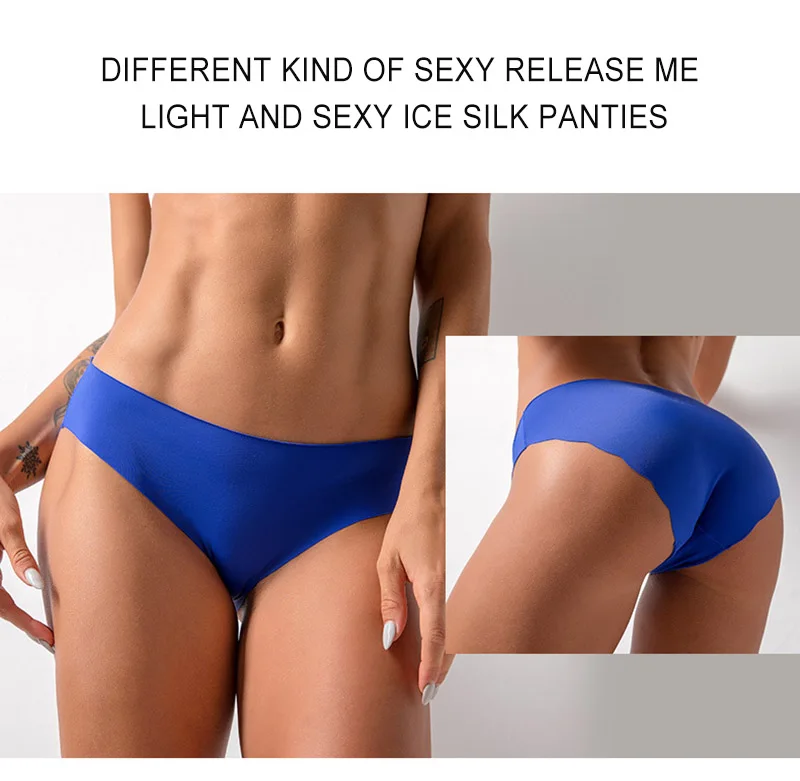 Sexy Plus Size Ice Silk Briefs Seamless Women's Underwear Low Waist Briefs Crotch Cotton Panties Simple Underpants High Quality