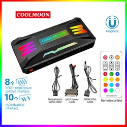 COOLMOON – télécommande intelligente pour boîtier PC, 4 broches, PWM, 5V, 3 broches, pour ventilateur de refroidissement, châssis, radiateur 