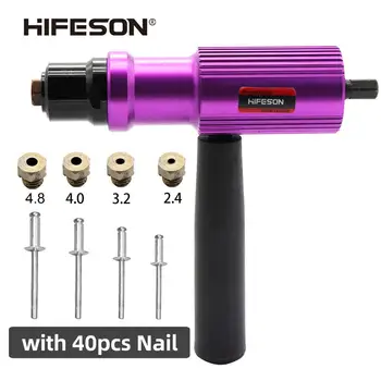 

HIFESON Electric Rivet Gun with 40 pcs Riveters Cordless Riveting Drill Adaptor Insert Nut Tool Riveting Drill Adapter 2.4-4.8MM