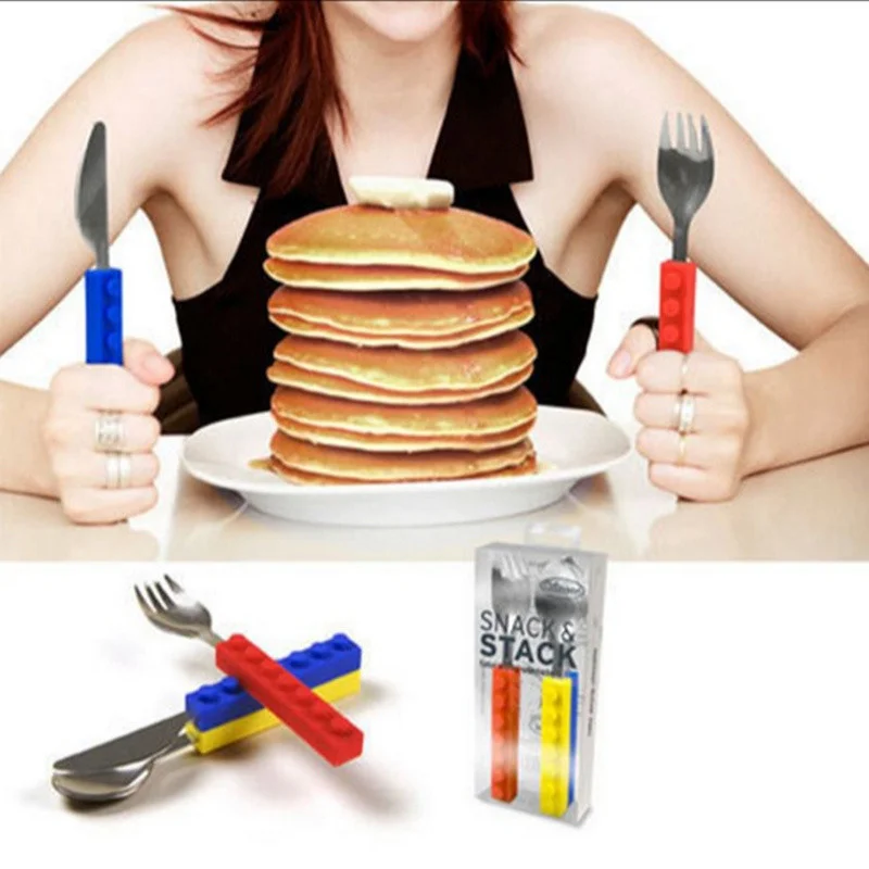 3pcs Creative Lego Bricks Curtlery Set for Portable Outdoor Tableware Kids Adult Travel Picnic cutlery set,picnic cutlery set,picnic tableware,camping cutlery set