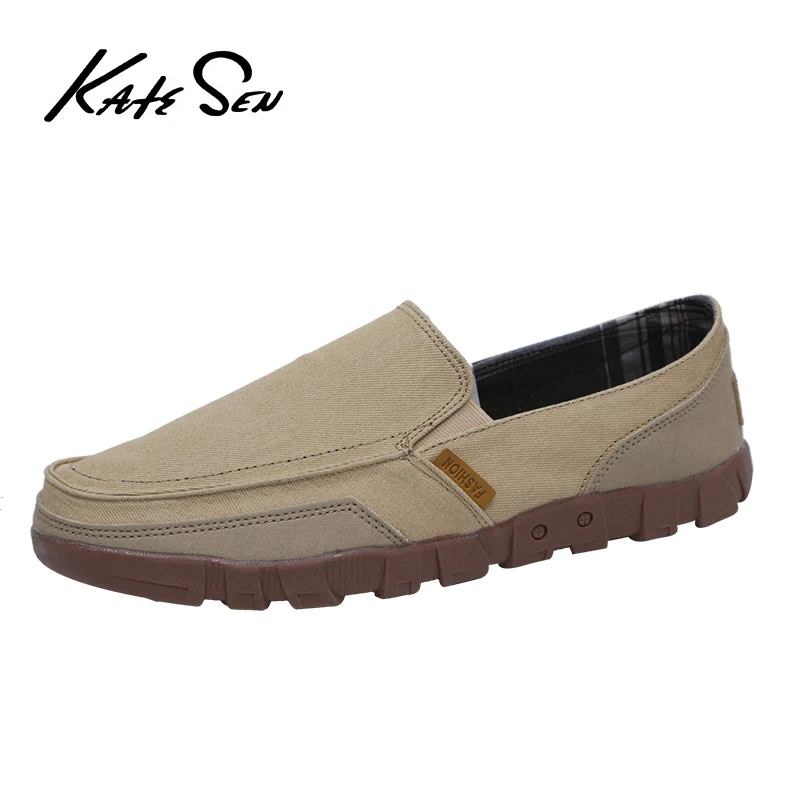 

KATESEN 2020 summer canvas men shoes breathable casual driving shoes slip easy to wear men's flat shoes soft big size loafers