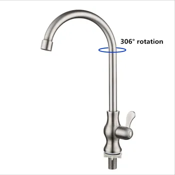 

G1/2 SUS304 Stainless Steel Kitchen Vase Shape Faucet 360° Rotate Lead-free Sink Tap Sitting Brushed Process Single Cold Bibcock