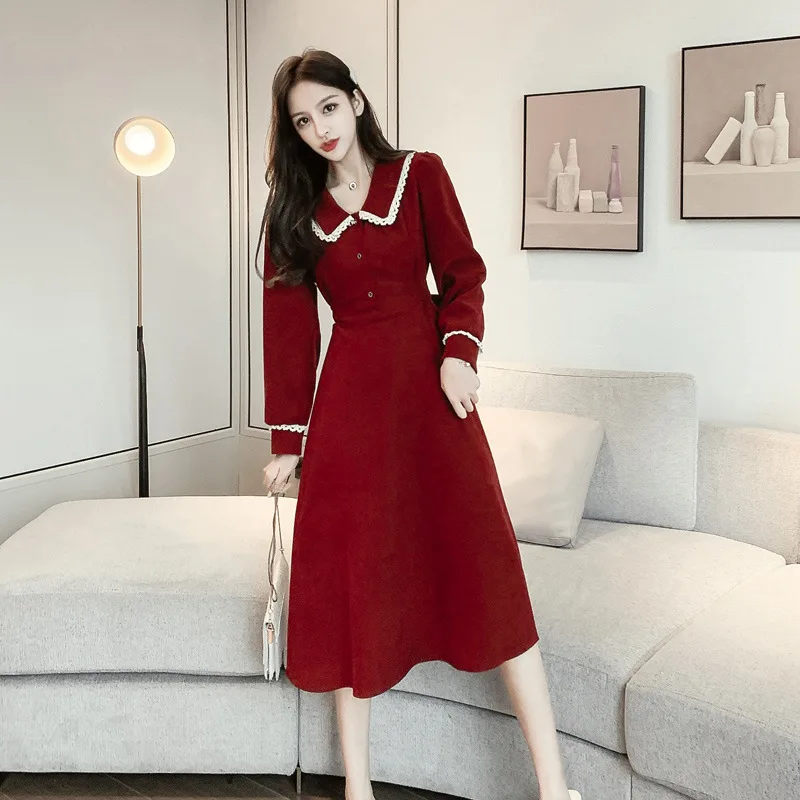 

2020 Spring Clothing New Style Retro Elegant Waist Hugging Slimming Black And White with Pattern Dress Hepburn Wind Black Dress