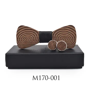 

HISUMA Men Circle Paisley Engrave Carved Wedding Party Wood Bow Tie With Box Novelty Design Wooden Cufflinks Bowtie Neck Tie Set