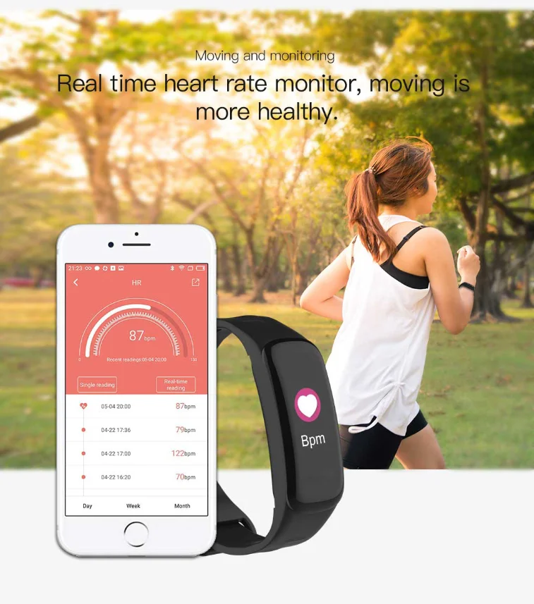 C1 Color Screen Smart Bracelet  With Heart Rate Blood Pressure Pedometer Bluetooth Push Notification Call ReminderLongStandby