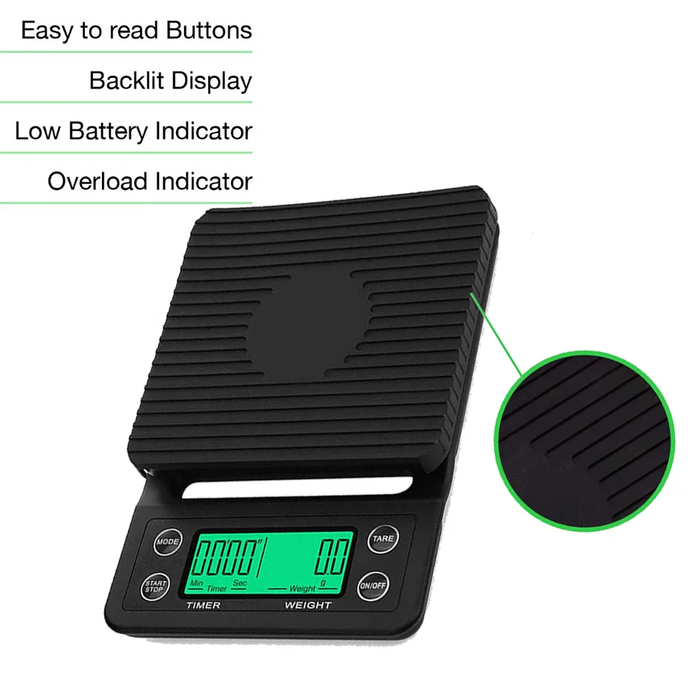 3 5kg 0.1g Digital Electronic Timing Coffee Scale LCD screen High Precision Food Jwely Weighing Tool for restaurant hotel bakery