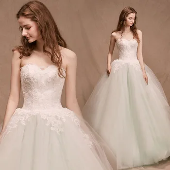 

CINESSD Strapless Wedding Gowns 2020 Off the Shoulder Appliques Lace Tulle Ball Gowns Backless Boho Wedding Dresses