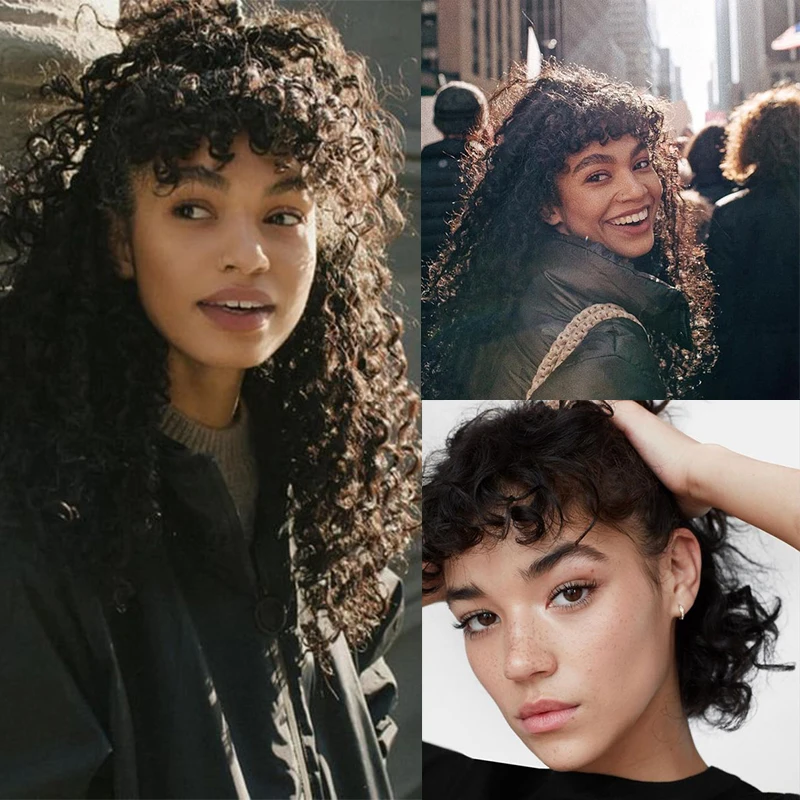 LUPU Synthetic Fringe Bangs Afro Kinky Curly Wig Extensions For Women Natural Black Hairpieces Heat Resistant Fiber Clip in Hair