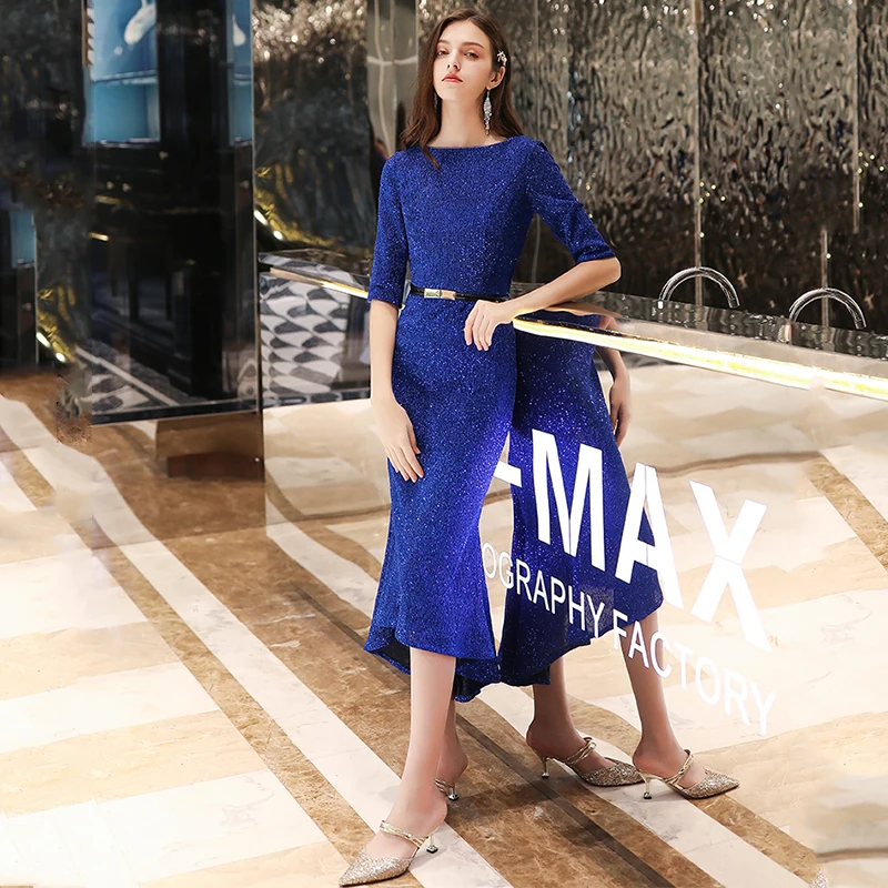 Это YiiYa Выпускные платья с коротким рукавом блестки, молния размера плюс Vestidos De Gala K151 o-образным вырезом Твердые платья женские вечерние платья