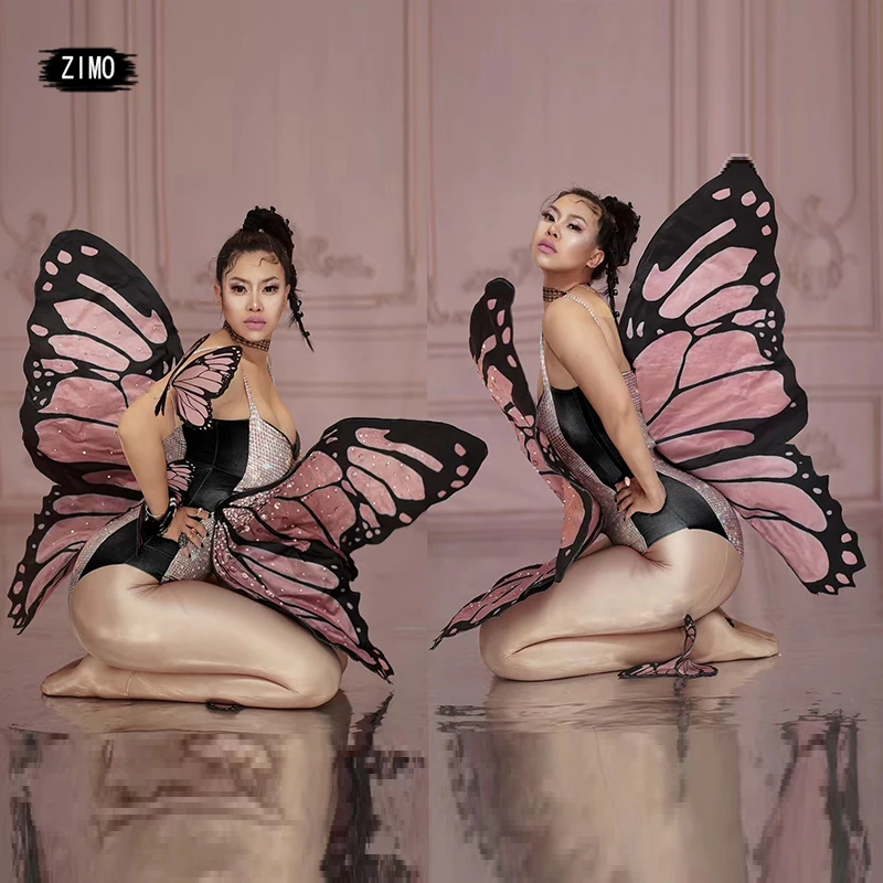 festival fairy butterfly bodysuit wings rave accessories rhinestone dance clothes stage birthday party nightclub cosplay