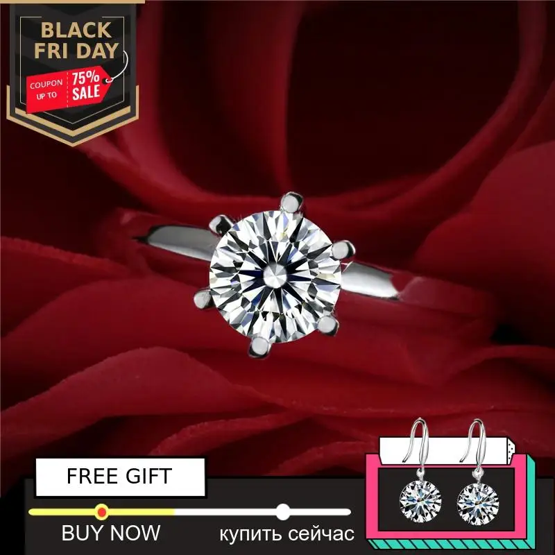 

6.5mm 1 Carat round cut Diamond Ring not fake S925 sterling silver fine wedding proposal anniversary yes i do engagement