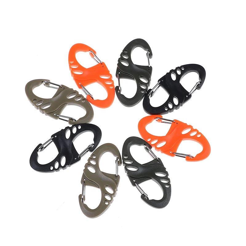 

10PCS/Lot Mini Plastic Steel Climbing Hook S Type Carabiner Dual Buckle EDC Keychain Tactical Survival Tool