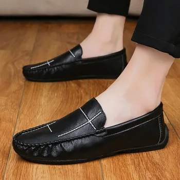 

Hot Sale Men Loafer Shoe Anti Slip Pu Leather Men Shoes Comfortable Slip On Flats Footwear Cheap Drive Shoes Men Lazy Shoes Mens