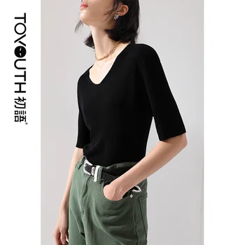 

8020323001 2020 Hollow Hit Color Knit Round Neck Pullover Short Loose Sweater Collar Long Sleeve Women Sweaters
