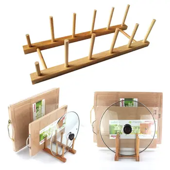 

3 Grid/ 5 Grid Bamboo Wooden Dish Rack Plates Bowl Cup Pot Drying Rack Tableware Storage Rack Home Kitchen Storage OrganizerA1