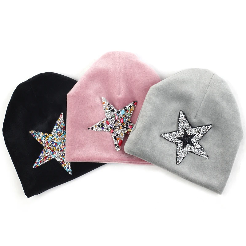 

0-3month Baby Velvet Pentagram Skull Caps Girls Boys Infant Newborn Winter Warm Solid Beanie Hats Unisex Beanies Bonnet