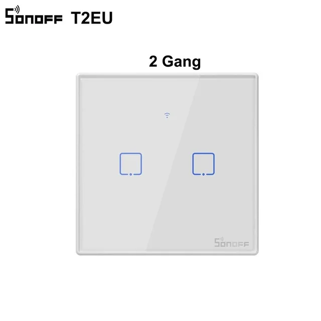 T2EU 2 Gang Интеллектуальный выключатель света SONOFF T2EU TX Smart Wi-Fi настенный сенсорный выключатель с границы умный дом 1/2/3 433 RF/Голосовое управление/приложение/сенсорный экран Управление работать с Alexa - Цвет: T2EU 2 Gang