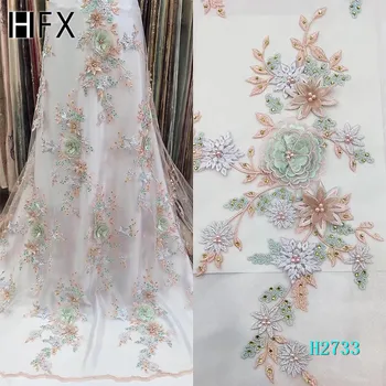 

HFX 2019 fashion style 3D flower heavy handmade beading lace fabric brides party/evening fabric free shipping H2733