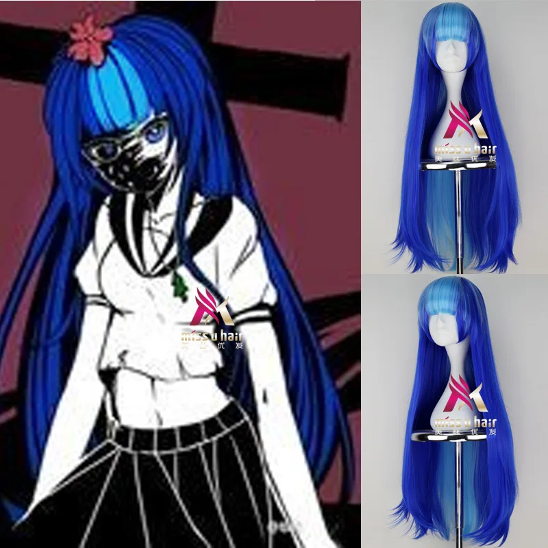 

new white-edged Long Straight Cosplay Wig Happy Tree Friends Sliver Gray Blonde blue Synthetic Hair Wigs +wig cap