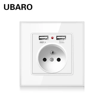 

UBARO French Standard 86*86mm Ac100-250V 16A Crystal Glass Panel USB Socket Electrical Plug Power Sochets Prise Murale Usb