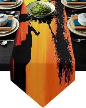 

Africa Indian Elephant Giraffe Table Runner Wedding Table Decoration Flower Cake Tablecloth Dining Table Decoration for Banquet