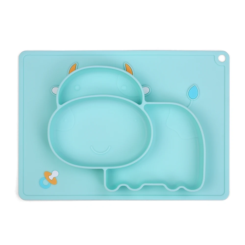 

Silicone One-piece Placemat Hippo-shaped stick tightly to the table Baby Food Plate Mat for Toodlers Kids for over 6 months