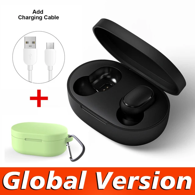 Global green Case Оригинальные Xiaomi Redmi AirDots наушники мини беспроводные Bluetooth наушники с шумоподавлением HD микрофон наушники Поддержка голосового ассистента - Цвет: Global green Case