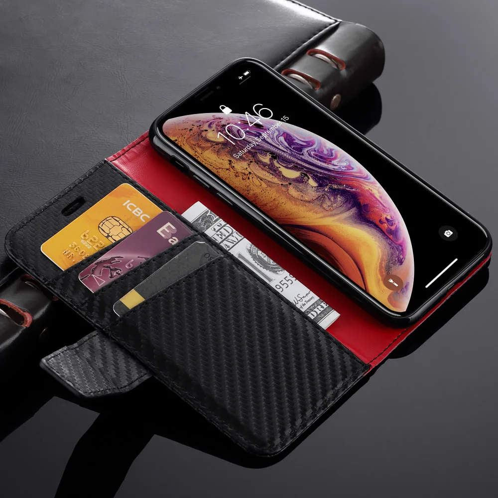 LLZ. Чехол из углеродного волокна, кожаный магнитный чехол-кошелек для Iphone 11 Pro Xr XS MAX 7 8 PLUS X 5 5S SE 6 6S PLUS, чехол Capas Fundas