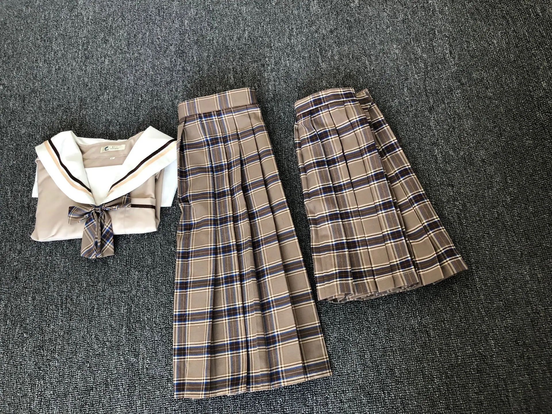 School Dresses Japanese College Middle School Uniform For Girls Jk Uniforms Lady Sailor Suit Tea Brown Color Plaid Pleated Skirt