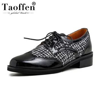 

Taoffen 2020 Spring Hot Sale Real Leather Pumps Office Ladies Vacation Party Lace Up Plaid Casual Shoes Woman Pumps Size 34-39